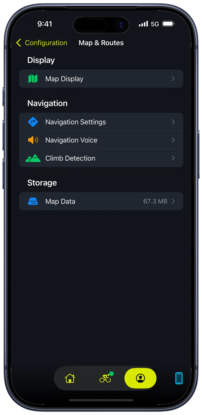 Bike IQ Map and Routes settings